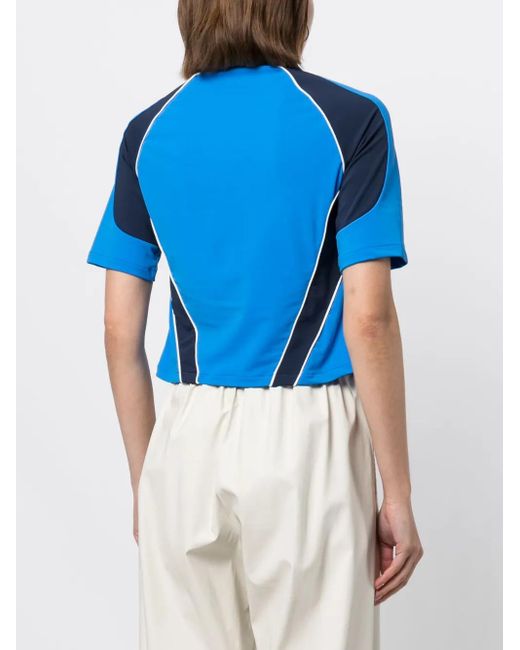Goen.J Blue Colour-Block Logo-Embroidered Top