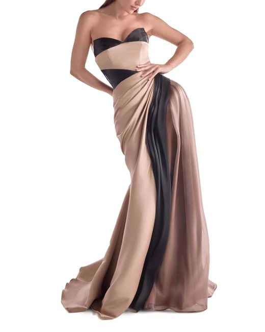 Gaby Charbachy White Strapless Draped Maxi Dress