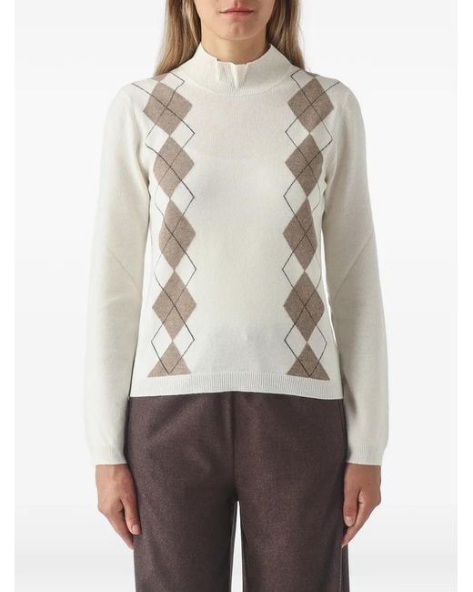 Gran Sasso Gray Argyle-Pattern High-Neck Sweater