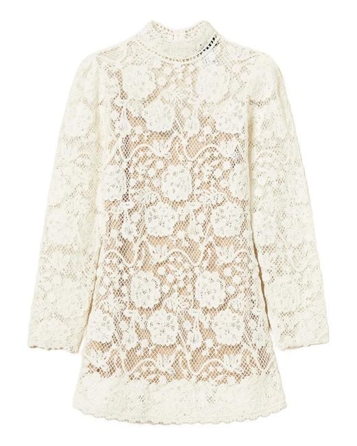 Twinset Natural Floral Crochet Mini Dress