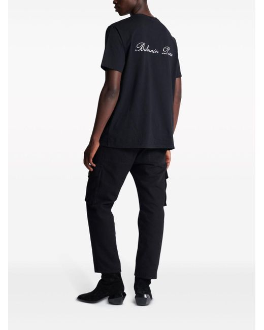 Balmain Katoenen T-shirt Met Geborduurd Logo in het Black voor heren