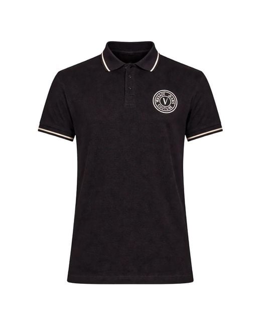 Versace Jeans Couture Black Logo-Embroidery Ribbed-Trims Polo Shirt for men
