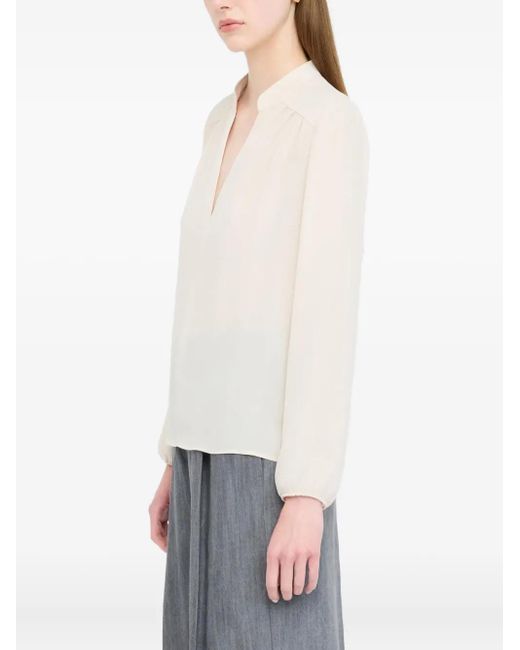 Liu Jo White Mandarin-Collar V-Neck Blouse
