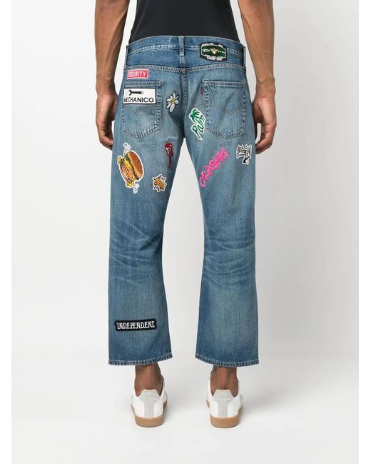 Junya Watanabe Blue Patchwork Cropped Jeans for men