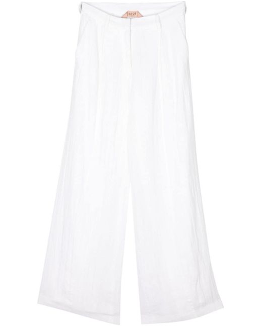 N°21 White Pleat-detail Wide-leg Trousers