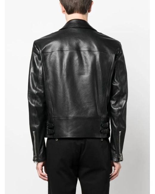Tom Ford Black Off-Centre Leather Jacket for men