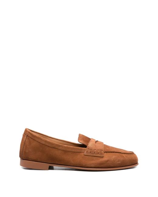 Santoni Brown Mocassins En Daim À Entaille Penny