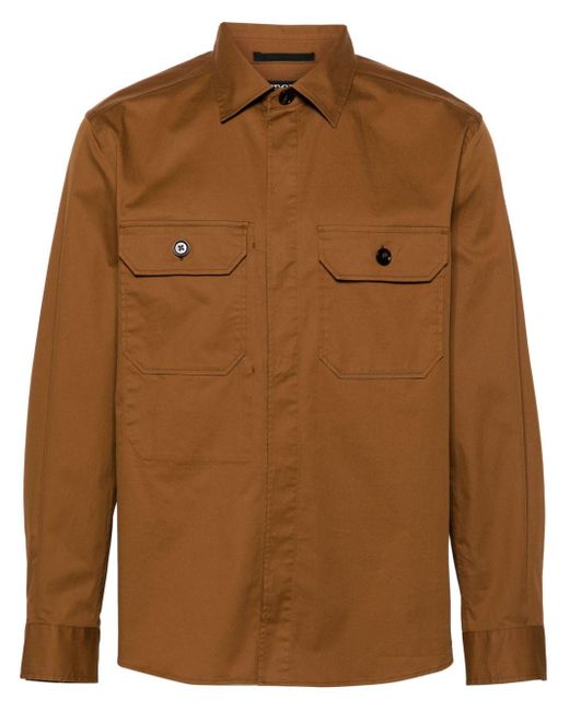 Chemise en coton à poche poitrine Zegna pour homme en coloris Brown