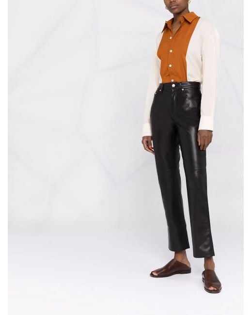 Nanushka Black Faux-Leather Cropped Straight-Leg Trousers