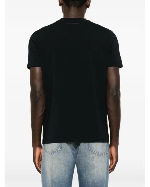 Karl Lagerfeld Black Logo-Plaque Crew-Neck Cotton T-Shirt for men