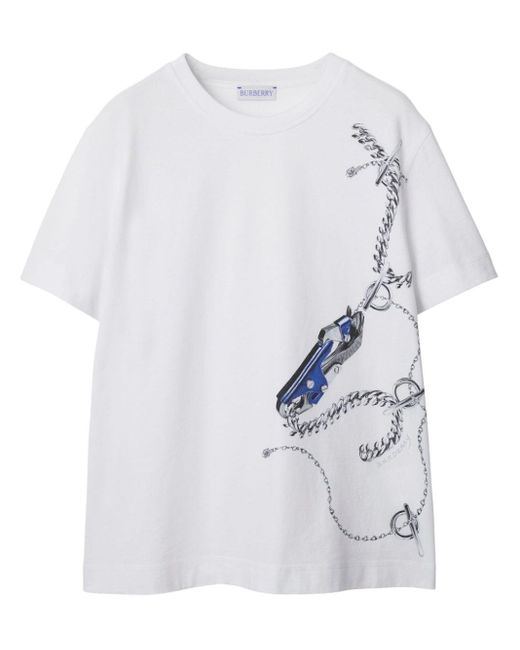 Burberry White T-Shirt mit Knight-Print