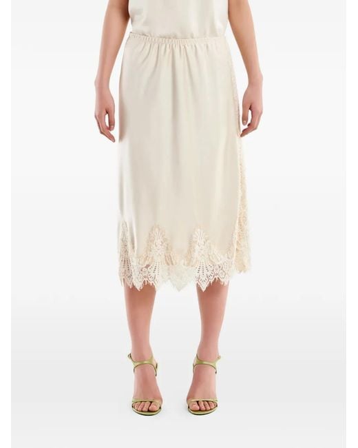 ViCOLO Natural Lace-Trim Midi Skirt