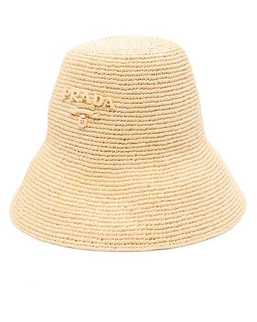 Prada Natural Logo-embroidered Bucket Hat