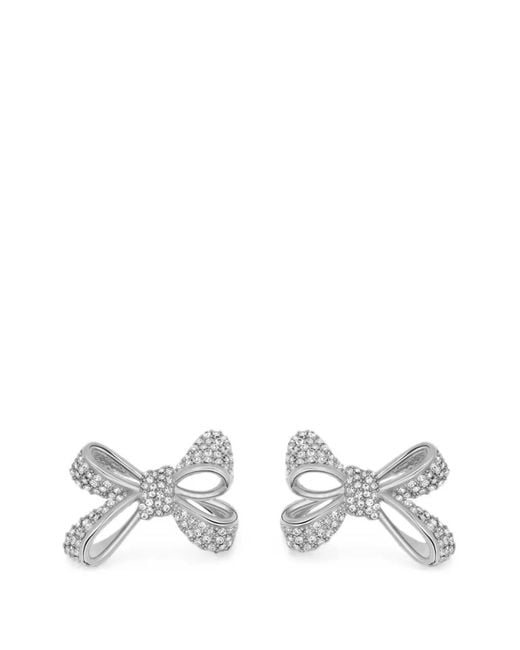 Oscar de la Renta White Bow Crystal-Embellished Earrings