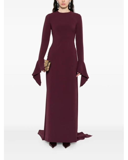 Solace London Purple The Blake Flared-Sleeve Maxi Dress