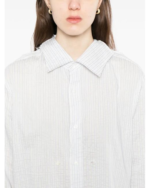 Setchu White Creased Striped Shirt