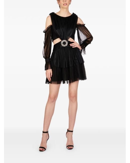 IMROSKA Black 28 Metallic Daisy Cut-Out Embellished Mini Dress