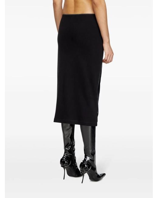 DIESEL Black Draped Midi Skirt With Chintz Finish