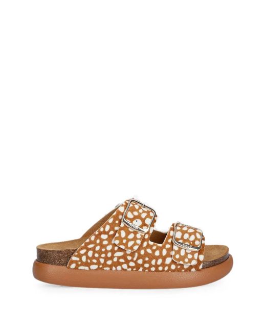 Scholl White Buckle-Fastening Animal-Print Slides
