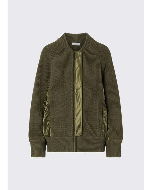 Liu Jo Green Knit Bomber With Nylon Inserts