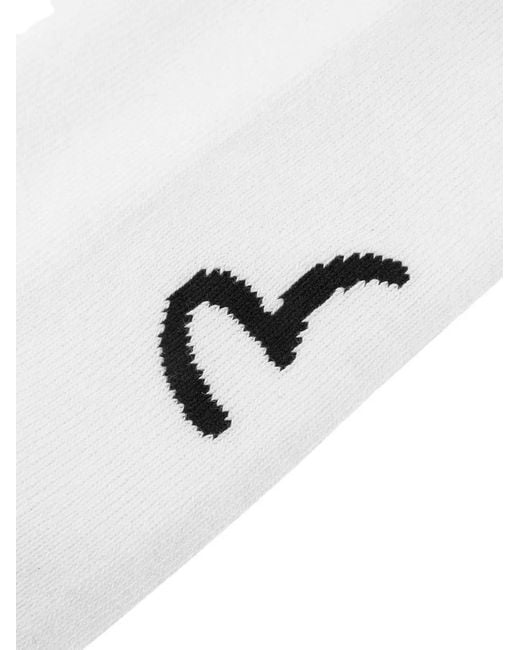 Evisu White Logo-Intarsia Ribbed-Knit Socks