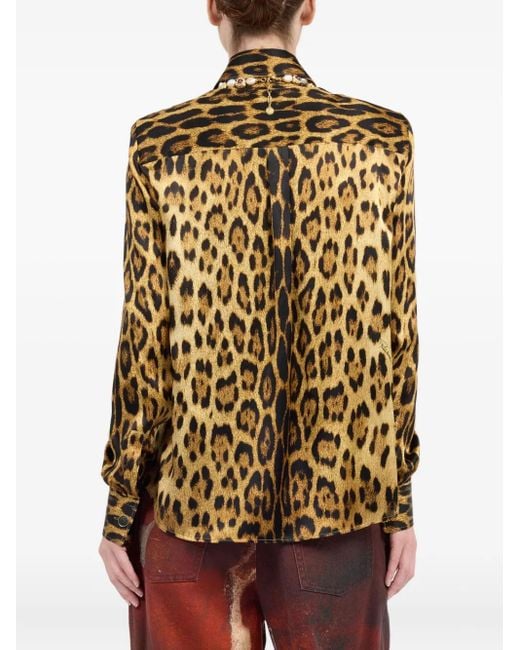 Roberto Cavalli Brown Jaguar-Print Button-Up Shirt