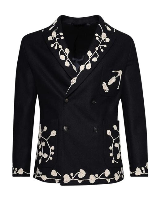 Bode Black Snowdrop Appliqué Suit Jacket for men