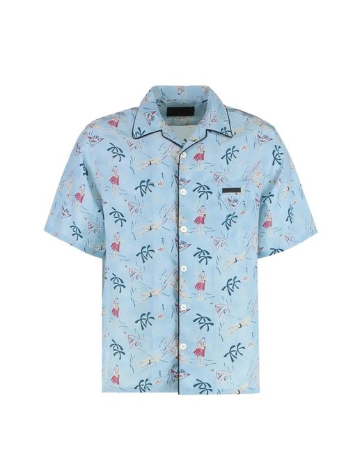 Prada Blue Printed Short-Sleeve Shirt for men