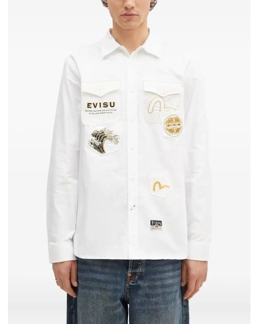 Camicia Con Ricamo di Evisu in White da Uomo