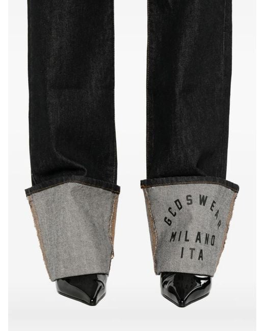 Gcds Black Cuffed-Hem Jeans