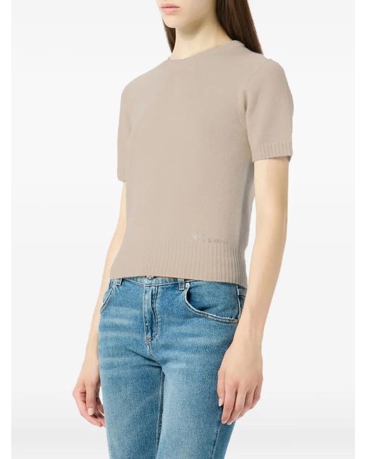 Blumarine Natural Short-Sleeve Top