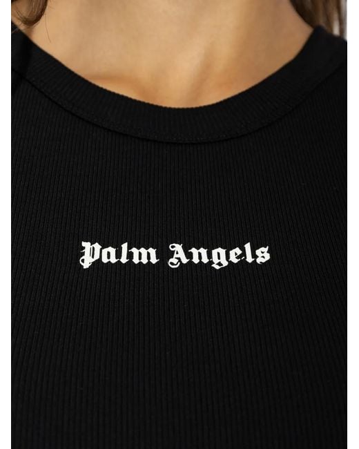 Palm Angels Black Logo-Print Ribbed Top