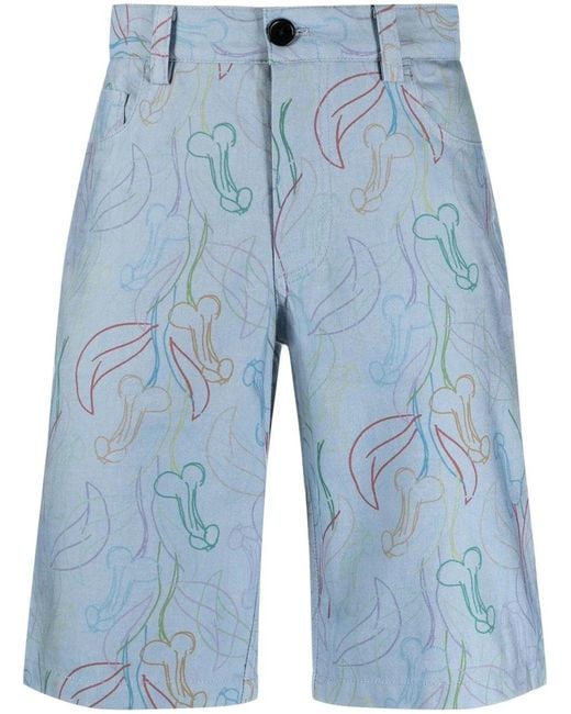 Viktor & Rolf Blue 5-Pocket Printed Cotton Shorts for men