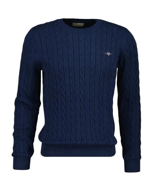 Gant Blue Cable-Knit Crew-Neck Sweater for men
