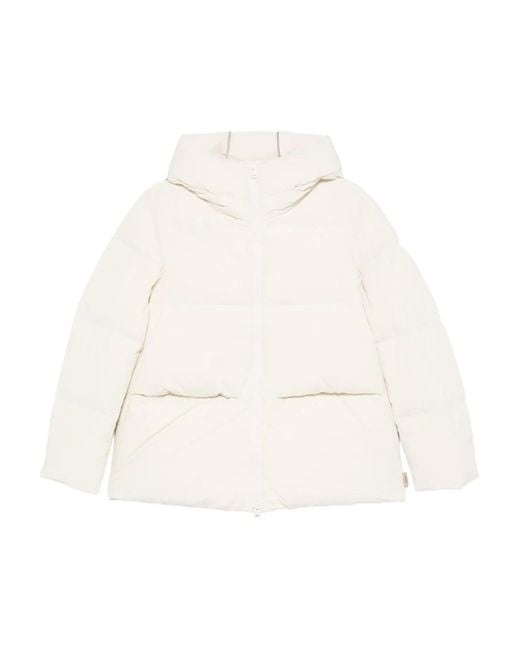 Woolrich White Tailored Puffer Jacket With High Collar