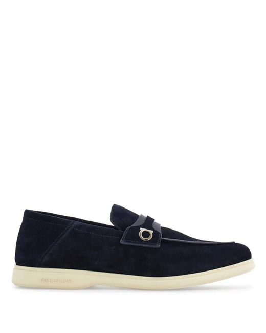 Ferragamo Blue Ferragamo Deconstructed Gancini-Detailed Suede Loafers for men