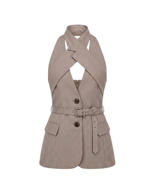Monse Gray Houndstooth-Pattern Cross-Lapel Vest