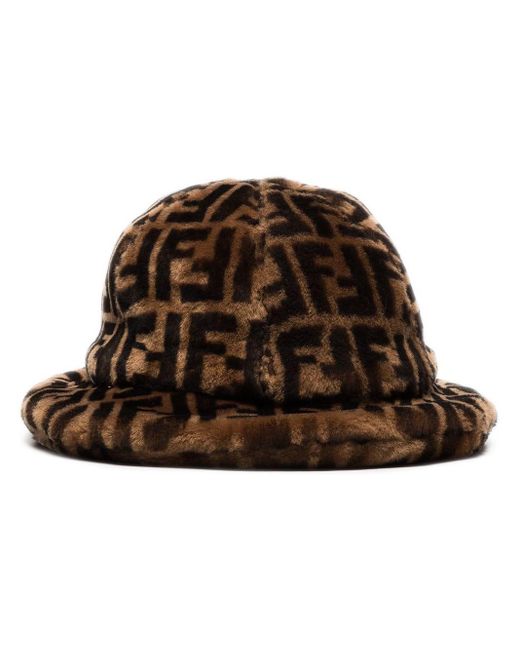Fendi Brown Logo-print Shearling Bucket Hat