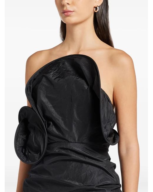 Magda Butrym Black Strapless Floral Appliqué Silk Mini Dress