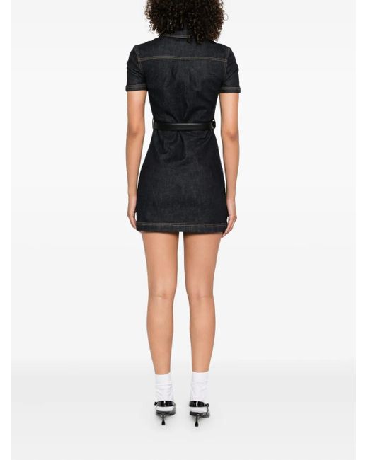 Self-Portrait Black Denim Crystal Trim Mini Dress