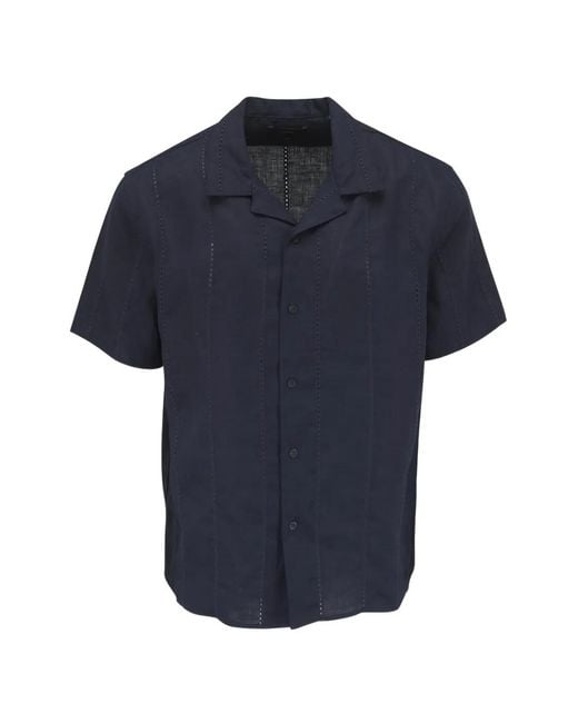 Vince Blue Eyelet Ladder-Stitch Short-Sleeve Shirt for men