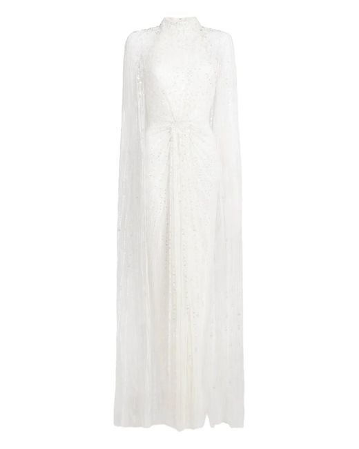 Jenny Packham White Cairo Sequin Cape Maxi Dress