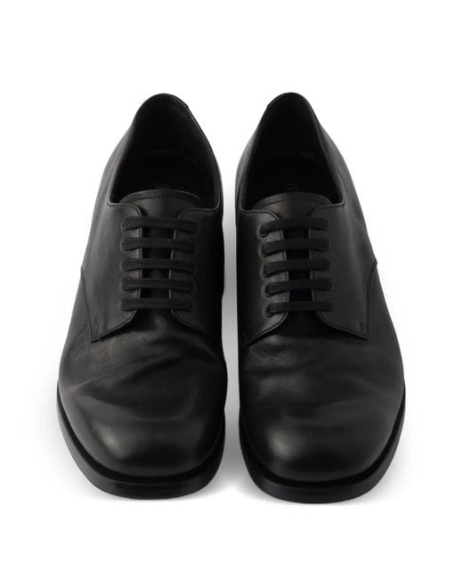 Prada Black Leather Antiqued Derby Shoes for men