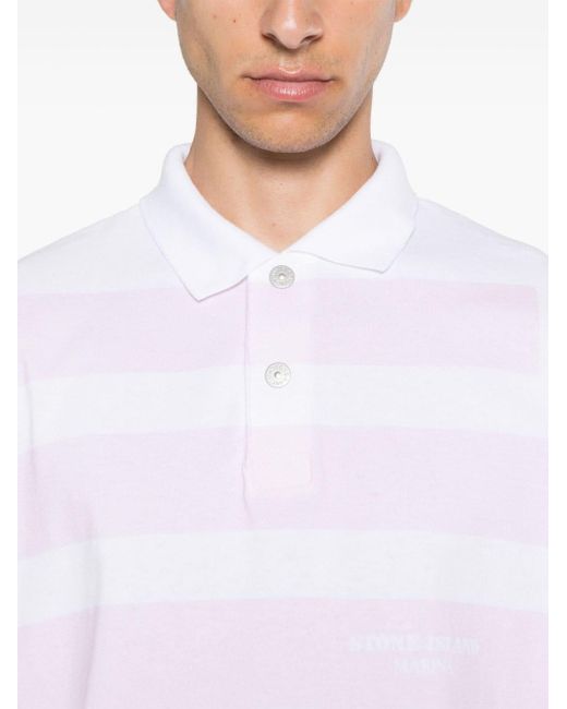 Stone Island White Striped Cotton Polo Shirt for men