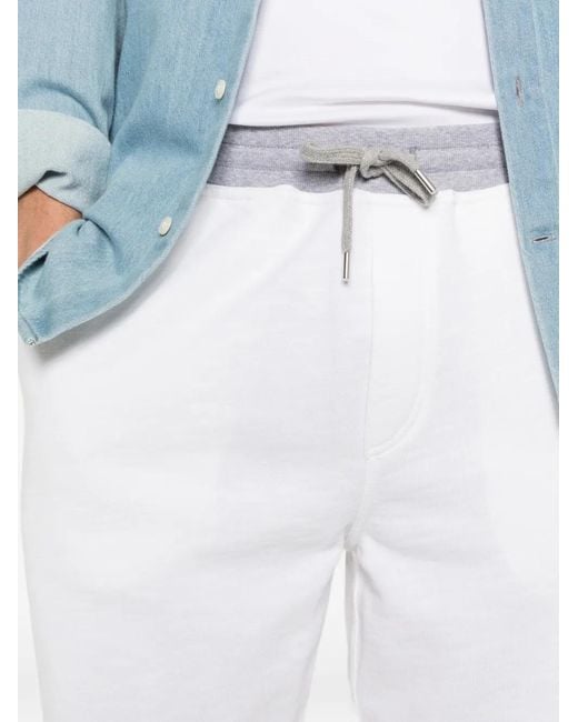 Brunello Cucinelli White French Terry Trousers for men