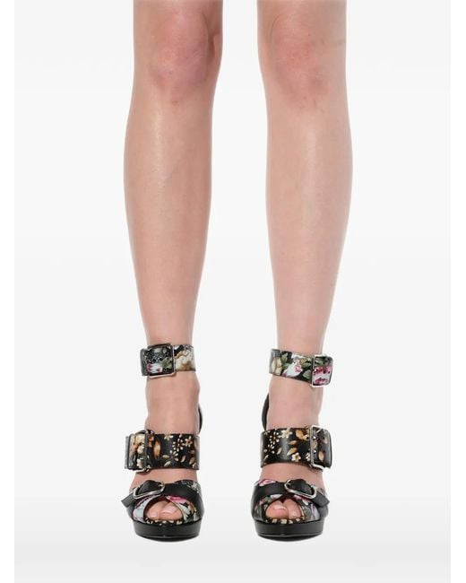 McQueen White Floral-Print Buckled Sandals