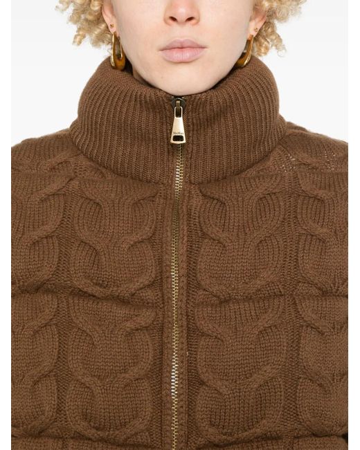Max Mara Brown Chunky-Knit Padded Coat