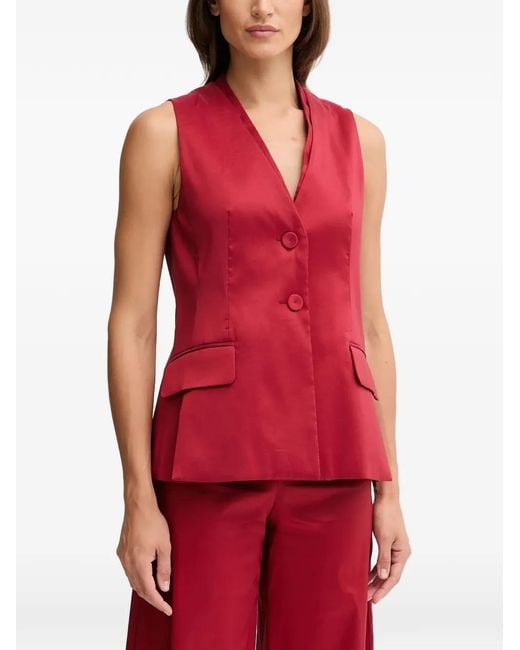 Pedro Del Hierro Madrid Red Buttoned V-Neck Top