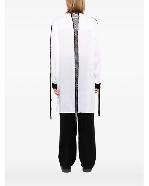 Yohji Yamamoto White Mesh-Panelled Fringed Shirt for men