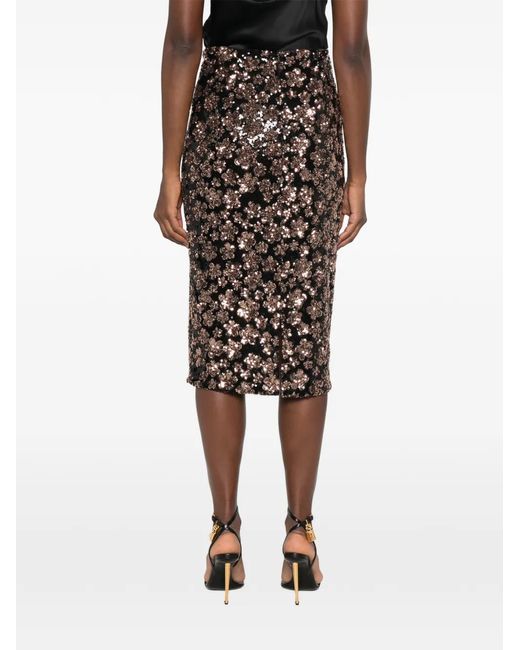 Max Mara Brown Regular Fit Embroidered Tulle Mini Skirt